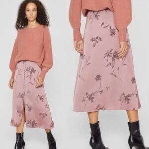 Club Monaco Dusty Rose Floral Midi Skirt